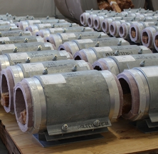 Several PyroWrap Pipe Supports in the Assembly Lay Down Area of the Shop